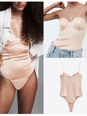 Zara Soft Blush Satin Bustier Top